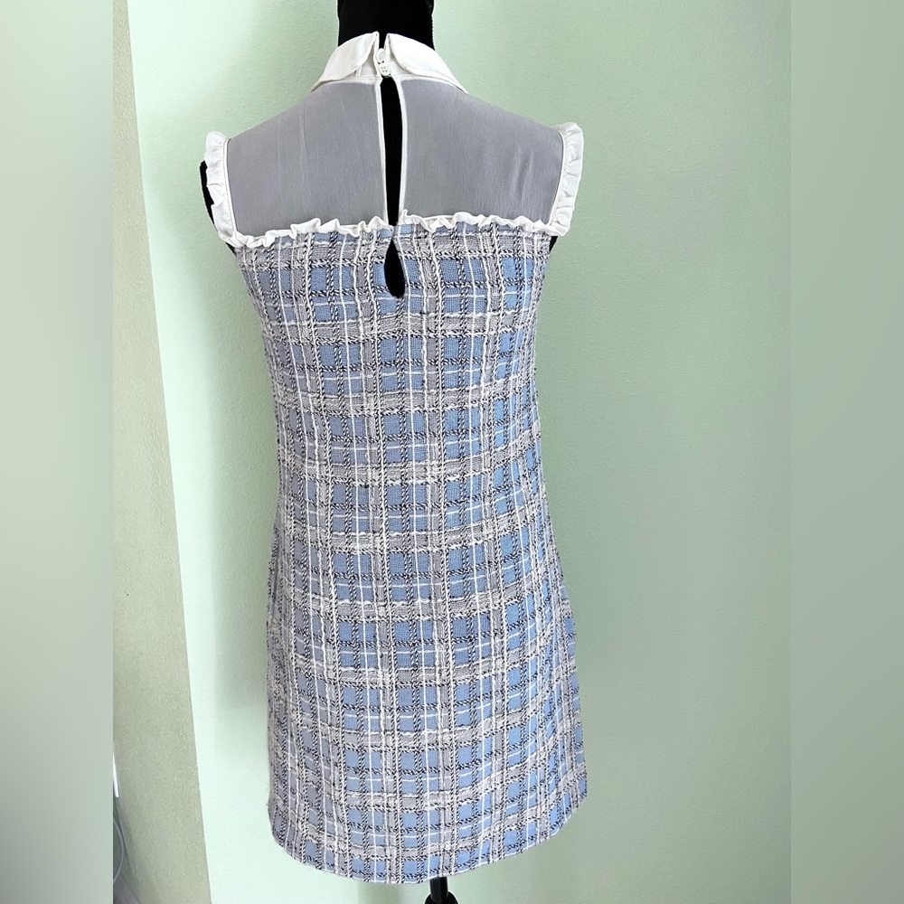 Rare MIU MIU Silk Ruffle Trim Wool Blend Tweed Mini Drees Size 40 - Picture 5 of 15